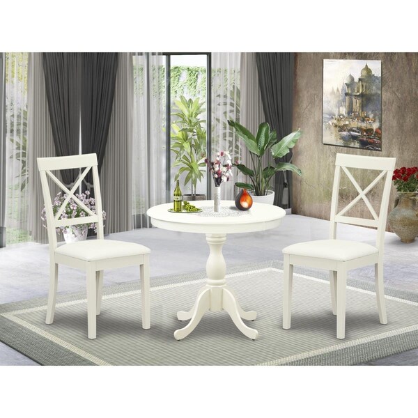 East West Furniture 3 Piece Antique Dining Room Set - Linen White AMBO3-LWH-C - main